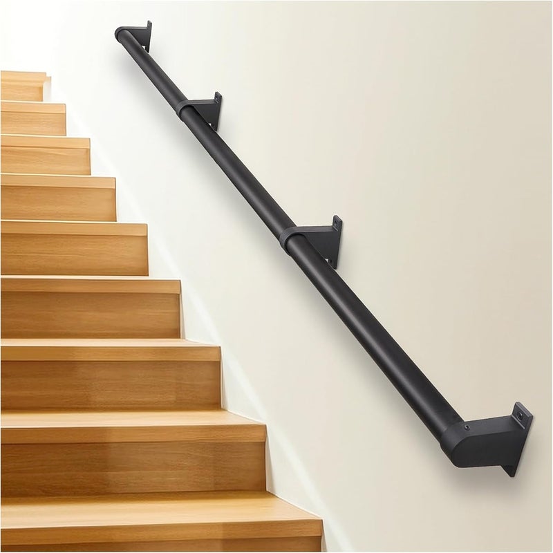 SDNBHT Industrial Stair Railing Metal Hand Rails for Indoor Stairs Wall Mount Staircase Handrails 1.5" Pipe Stair Handrail for Steps Black Aluminum Stairway Railing for Outdoor & Indoor Stairs 10ft - Image 1